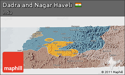 Political Shades Panoramic Map of Dadra and Nagar Haveli, semi-desaturated