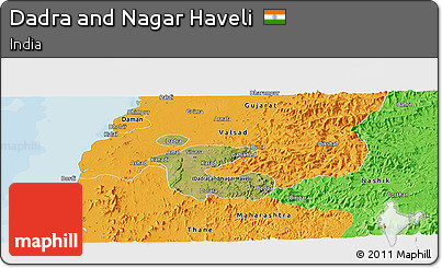 Satellite Panoramic Map of Dadra and Nagar Haveli, political outside