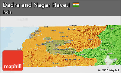 Satellite Panoramic Map of Dadra and Nagar Haveli, political outside