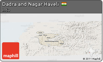 Shaded Relief Panoramic Map of Dadra and Nagar Haveli, lighten