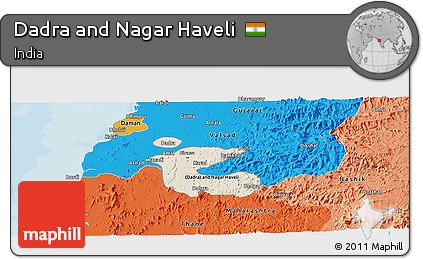 Shaded Relief Panoramic Map of Dadra and Nagar Haveli, political shades outside