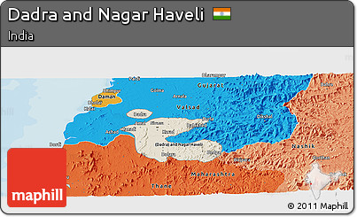 Shaded Relief Panoramic Map of Dadra and Nagar Haveli, political shades outside