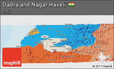 Shaded Relief Panoramic Map of Dadra and Nagar Haveli, political shades outside