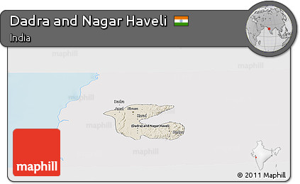 Shaded Relief Panoramic Map of Dadra and Nagar Haveli, single color outside