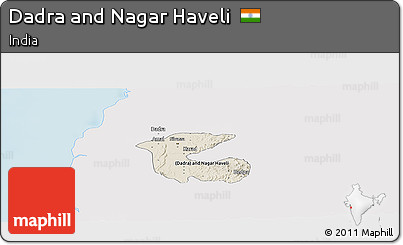 Shaded Relief Panoramic Map of Dadra and Nagar Haveli, single color outside