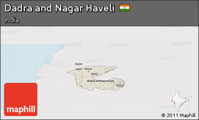 Shaded Relief Panoramic Map of Dadra and Nagar Haveli, single color outside