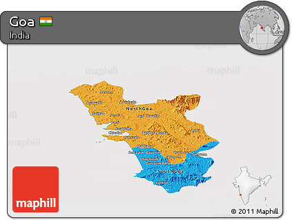 Political Panoramic Map of Goa, cropped outside