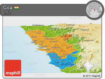 Political Panoramic Map of Goa, physical outside