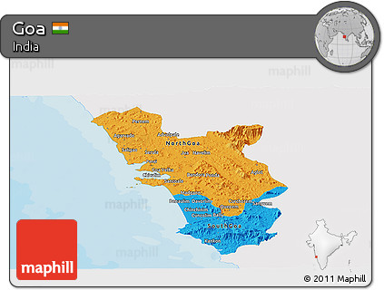Political Panoramic Map of Goa, single color outside