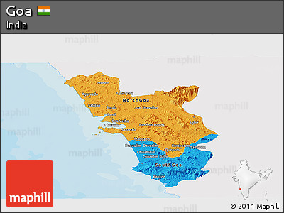 Political Panoramic Map of Goa, single color outside