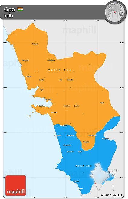 Political Simple Map of Goa, single color outside