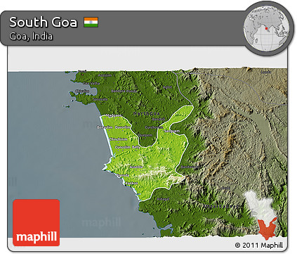 Physical 3D Map of South Goa, darken