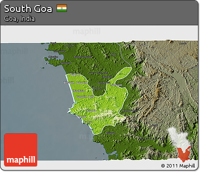 Physical 3D Map of South Goa, darken