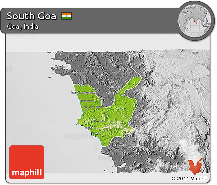 Physical 3D Map of South Goa, desaturated