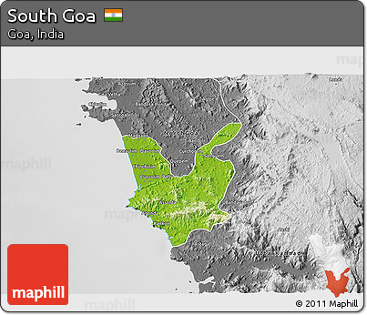Physical 3D Map of South Goa, desaturated
