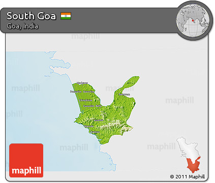 Physical 3D Map of South Goa, single color outside