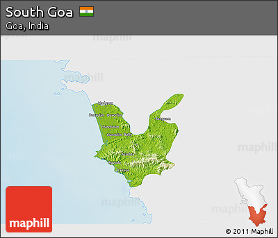 Physical 3D Map of South Goa, single color outside