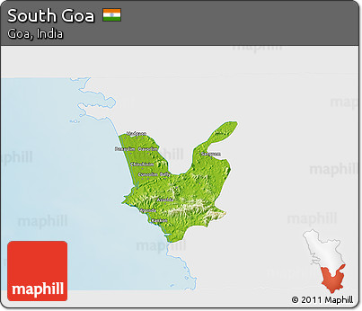 Physical 3D Map of South Goa, single color outside
