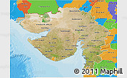 Satellite 3D Map of Gujarat, political outside