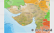 Satellite 3D Map of Gujarat, political shades outside