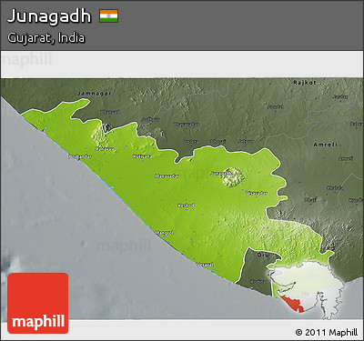 Physical 3D Map of Junagadh, darken, semi-desaturated