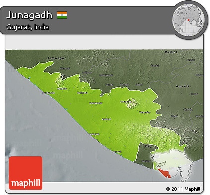 Physical 3D Map of Junagadh, darken, semi-desaturated