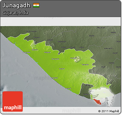 Physical 3D Map of Junagadh, darken, semi-desaturated