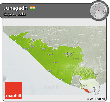 Physical 3D Map of Junagadh, lighten, semi-desaturated