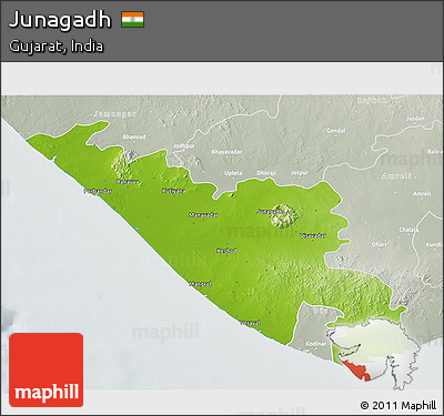 Physical 3D Map of Junagadh, lighten, semi-desaturated