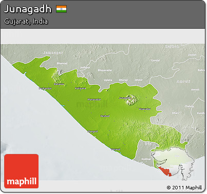 Physical 3D Map of Junagadh, lighten, semi-desaturated