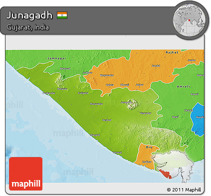 Physical 3D Map of Junagadh, political outside