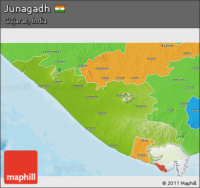 Physical 3D Map of Junagadh, political outside