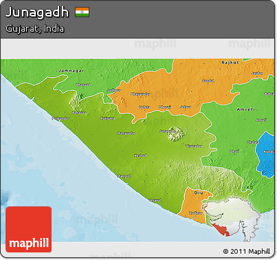 Physical 3D Map of Junagadh, political outside
