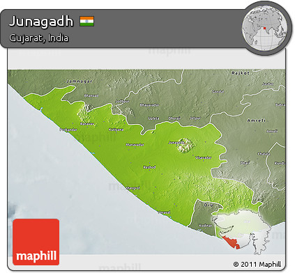 Physical 3D Map of Junagadh, semi-desaturated