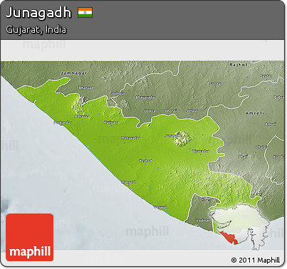 Physical 3D Map of Junagadh, semi-desaturated