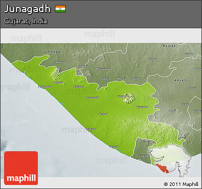 Physical 3D Map of Junagadh, semi-desaturated