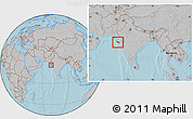 Gray Location Map of Junagadh, within the entire country, hill shading