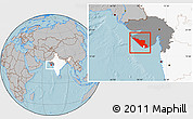 Gray Location Map of Junagadh, highlighted country, highlighted parent region, hill shading