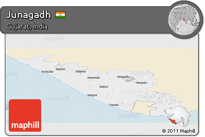 Classic Style Panoramic Map of Junagadh, single color outside