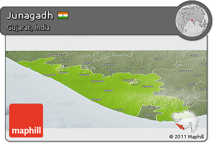 Physical Panoramic Map of Junagadh, semi-desaturated
