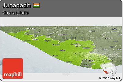 Physical Panoramic Map of Junagadh, semi-desaturated