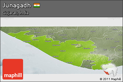 Physical Panoramic Map of Junagadh, semi-desaturated