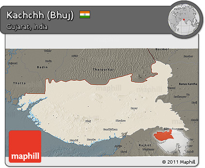 Shaded Relief 3D Map of Kachchh (Bhuj), darken