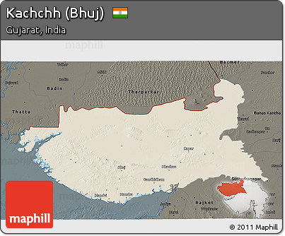Shaded Relief 3D Map of Kachchh (Bhuj), darken