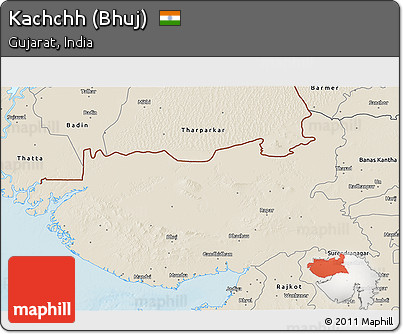 Shaded Relief 3D Map of Kachchh (Bhuj)