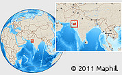 Shaded Relief Location Map of Kachchh (Bhuj), within the entire country