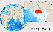 Shaded Relief Location Map of Kachchh (Bhuj), highlighted parent region