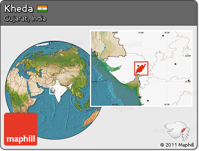 Satellite Location Map of Kheda, highlighted country