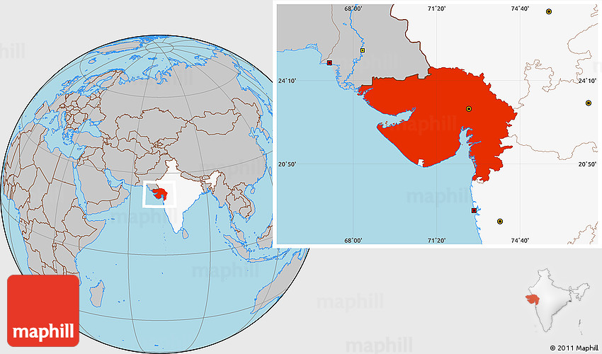 Gujarat In World Map Gray Location Map Of Gujarat, Highlighted Country