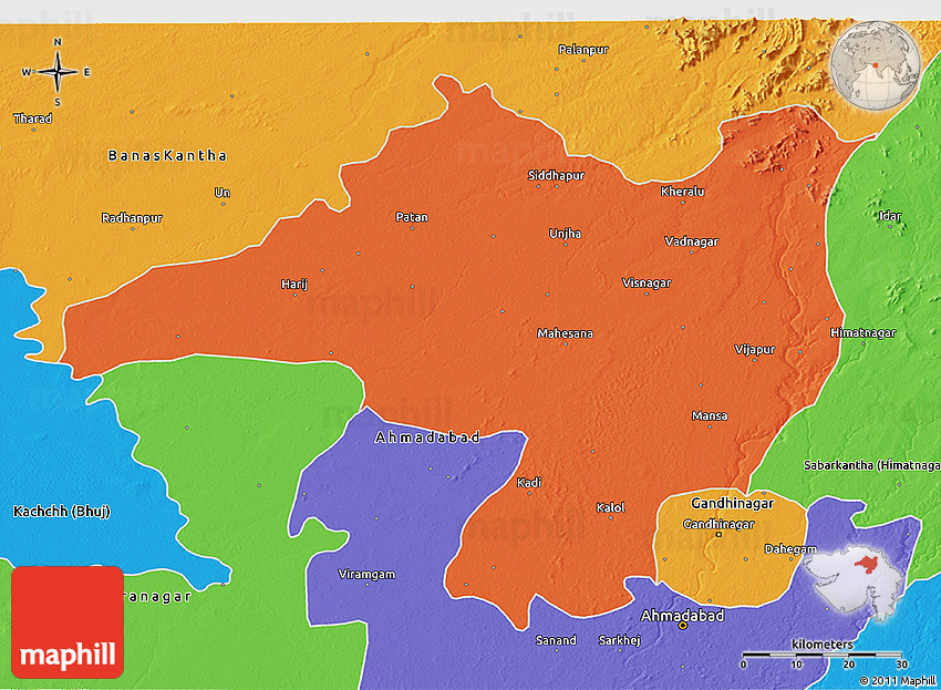 Political 3D Map of Mahesana